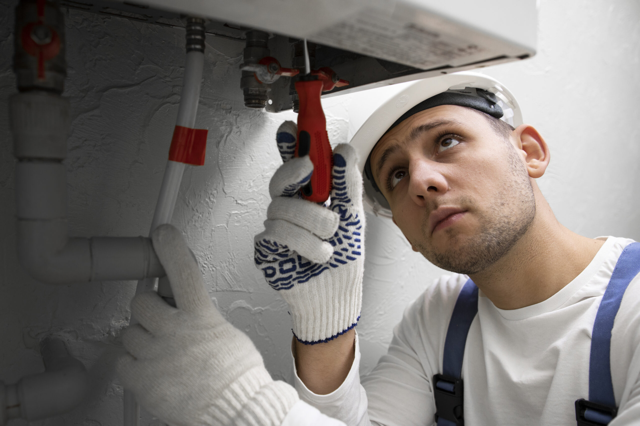 Heating engineer carrying out a boiler repair